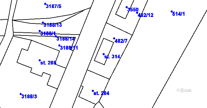 Parcela st. 314 v KÚ Krouna, Katastrální mapa