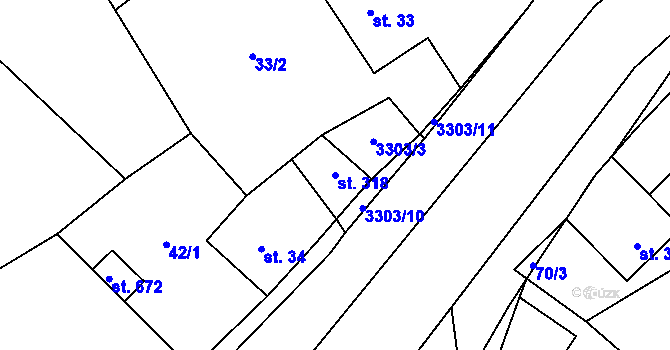 Parcela st. 318 v KÚ Krouna, Katastrální mapa