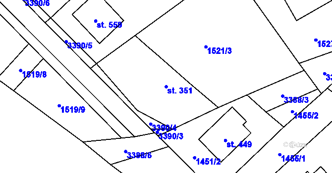 Parcela st. 351 v KÚ Krouna, Katastrální mapa