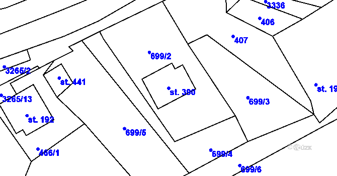 Parcela st. 390 v KÚ Krouna, Katastrální mapa