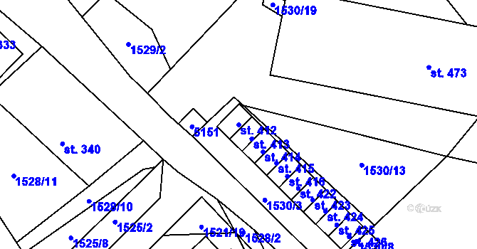 Parcela st. 412 v KÚ Krouna, Katastrální mapa