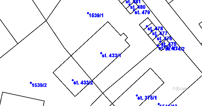 Parcela st. 433/1 v KÚ Krouna, Katastrální mapa