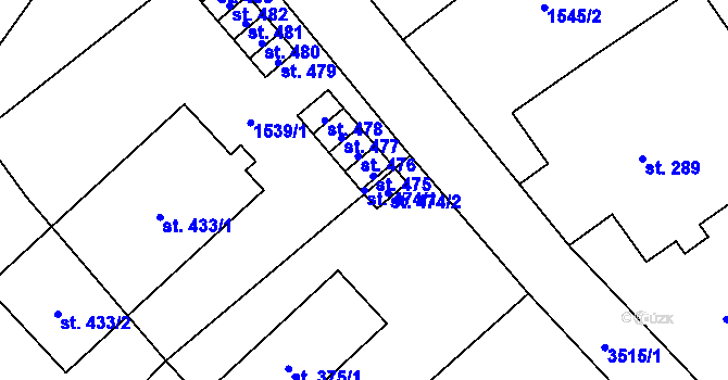 Parcela st. 474/1 v KÚ Krouna, Katastrální mapa