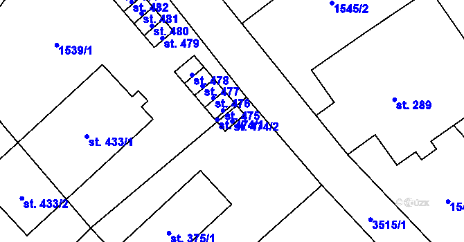 Parcela st. 474/2 v KÚ Krouna, Katastrální mapa