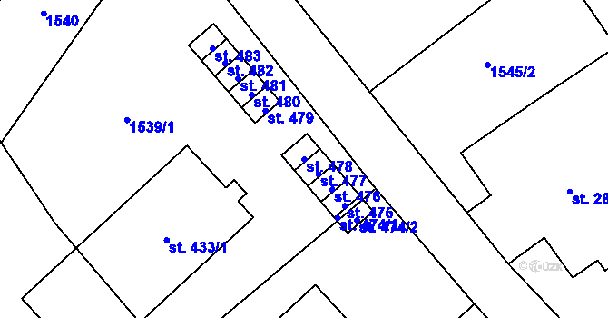 Parcela st. 478 v KÚ Krouna, Katastrální mapa