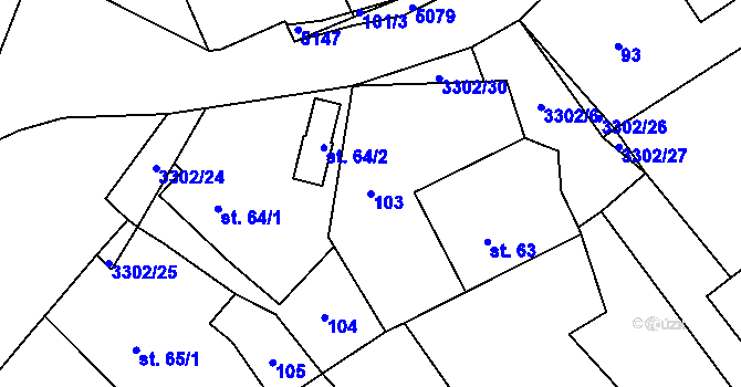 Parcela st. 103 v KÚ Krouna, Katastrální mapa