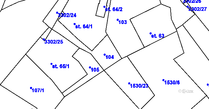 Parcela st. 104 v KÚ Krouna, Katastrální mapa