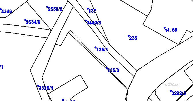 Parcela st. 135 v KÚ Krouna, Katastrální mapa
