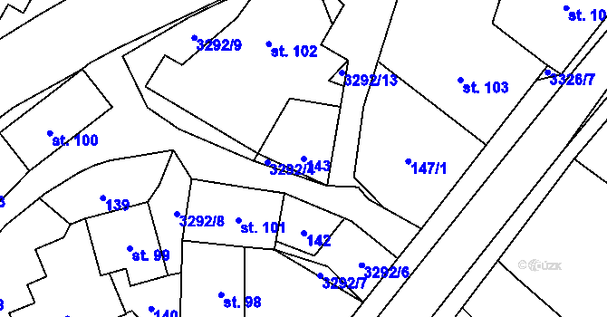 Parcela st. 143 v KÚ Krouna, Katastrální mapa