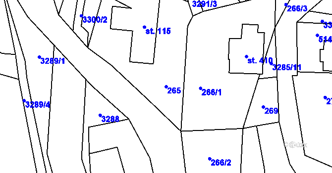 Parcela st. 265 v KÚ Krouna, Katastrální mapa
