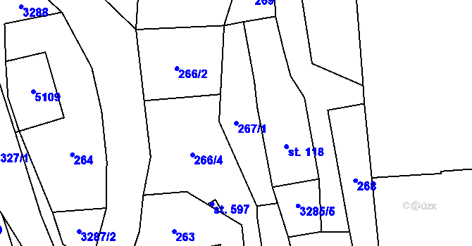 Parcela st. 267/1 v KÚ Krouna, Katastrální mapa