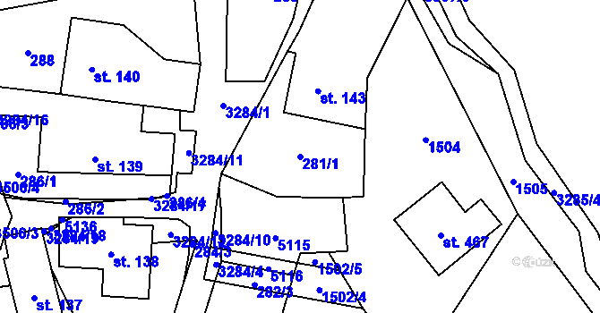 Parcela st. 281/1 v KÚ Krouna, Katastrální mapa