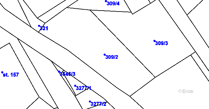 Parcela st. 309/2 v KÚ Krouna, Katastrální mapa