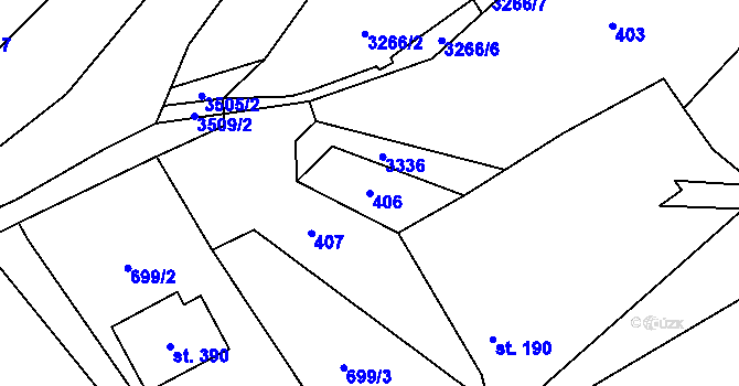 Parcela st. 406 v KÚ Krouna, Katastrální mapa