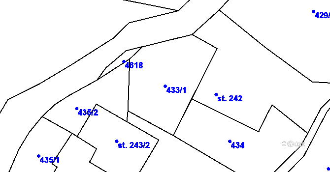 Parcela st. 433/1 v KÚ Krouna, Katastrální mapa