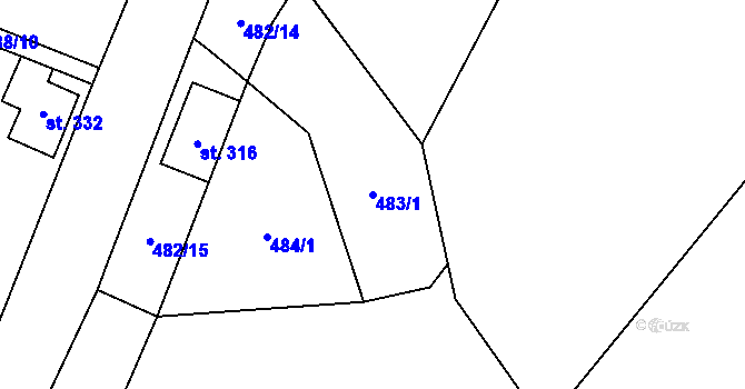 Parcela st. 483/1 v KÚ Krouna, Katastrální mapa