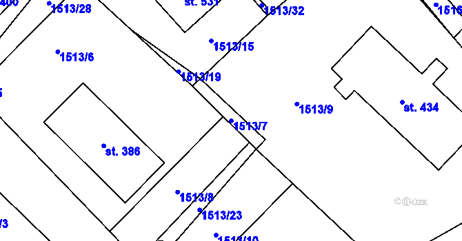 Parcela st. 1513/7 v KÚ Krouna, Katastrální mapa
