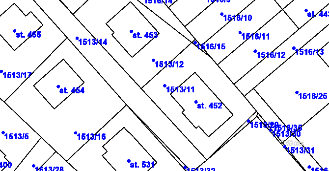 Parcela st. 1513/11 v KÚ Krouna, Katastrální mapa