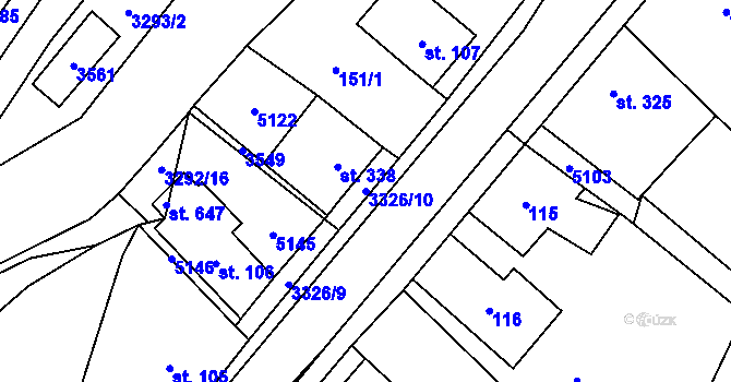 Parcela st. 3326/10 v KÚ Krouna, Katastrální mapa