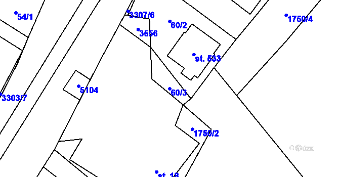 Parcela st. 60/3 v KÚ Krouna, Katastrální mapa