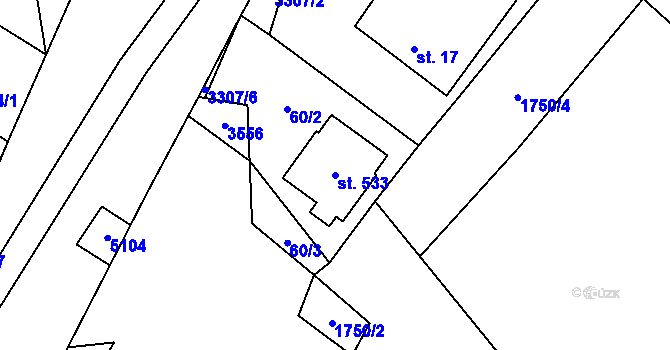 Parcela st. 533 v KÚ Krouna, Katastrální mapa