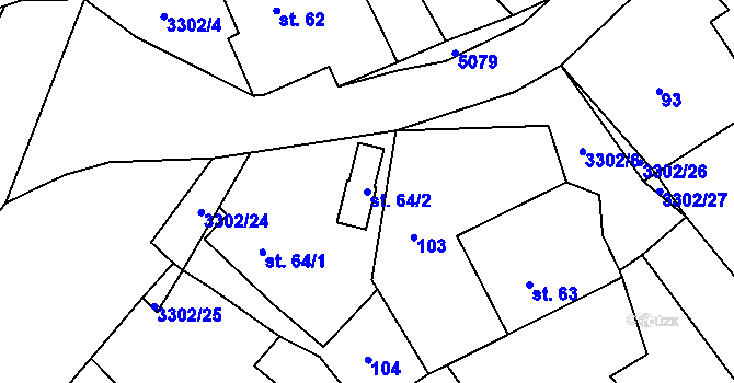 Parcela st. 64/2 v KÚ Krouna, Katastrální mapa