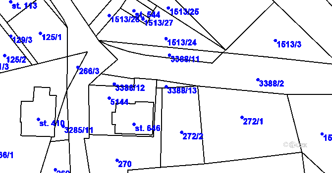 Parcela st. 3388/13 v KÚ Krouna, Katastrální mapa