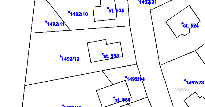 Parcela st. 558 v KÚ Krouna, Katastrální mapa
