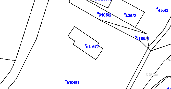 Parcela st. 577 v KÚ Krouna, Katastrální mapa