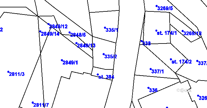Parcela st. 335/2 v KÚ Krouna, Katastrální mapa
