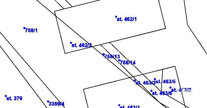 Parcela st. 758/13 v KÚ Krouna, Katastrální mapa
