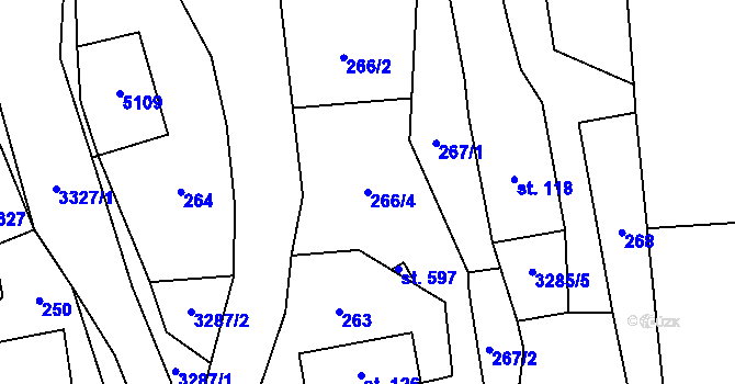 Parcela st. 266/4 v KÚ Krouna, Katastrální mapa