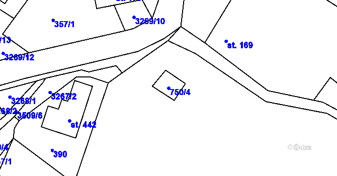 Parcela st. 750/4 v KÚ Krouna, Katastrální mapa