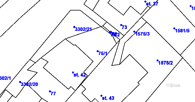 Parcela st. 75/1 v KÚ Krouna, Katastrální mapa