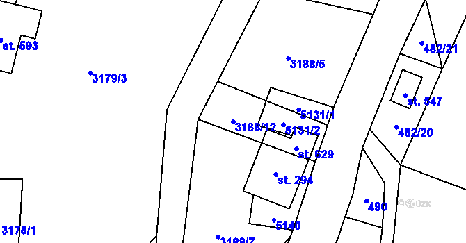 Parcela st. 3188/12 v KÚ Krouna, Katastrální mapa