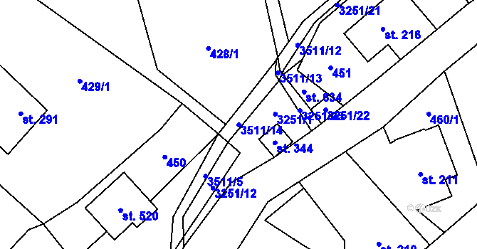 Parcela st. 3511/14 v KÚ Krouna, Katastrální mapa