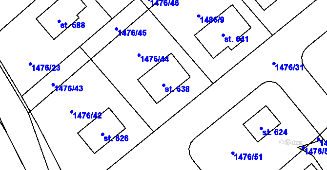 Parcela st. 638 v KÚ Krouna, Katastrální mapa