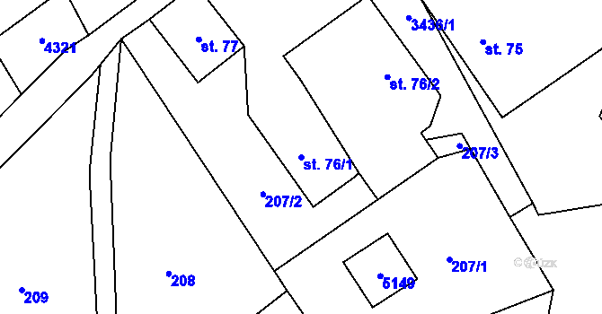 Parcela st. 76/1 v KÚ Krouna, Katastrální mapa