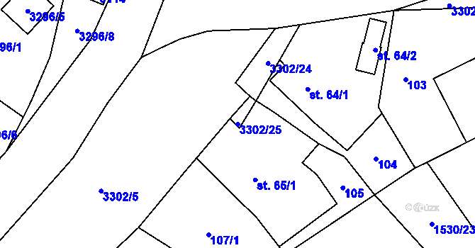 Parcela st. 3302/25 v KÚ Krouna, Katastrální mapa