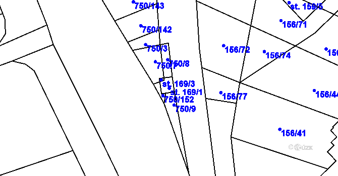 Parcela st. 169/1 v KÚ Kroužek, Katastrální mapa
