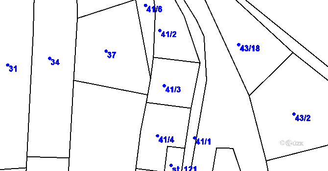 Parcela st. 41/3 v KÚ Kroužek, Katastrální mapa
