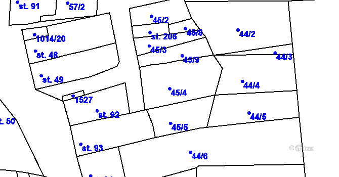 Parcela st. 45/4 v KÚ Kroužek, Katastrální mapa