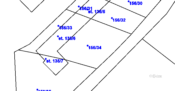 Parcela st. 156/34 v KÚ Kroužek, Katastrální mapa