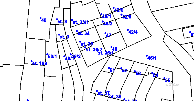 Parcela st. 36/1 v KÚ Kroužek, Katastrální mapa