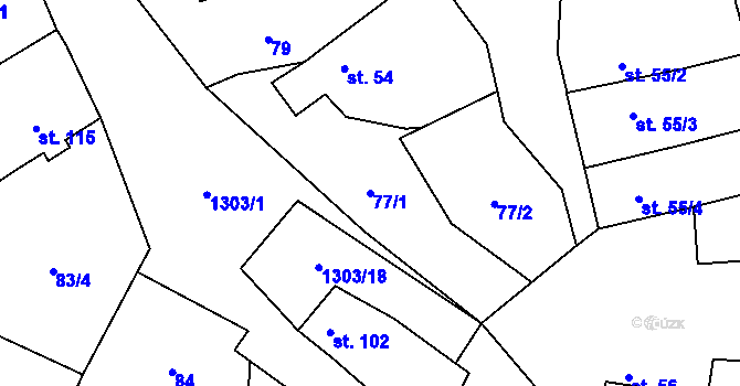 Parcela st. 77/1 v KÚ Krpy, Katastrální mapa
