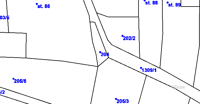 Parcela st. 204 v KÚ Krpy, Katastrální mapa
