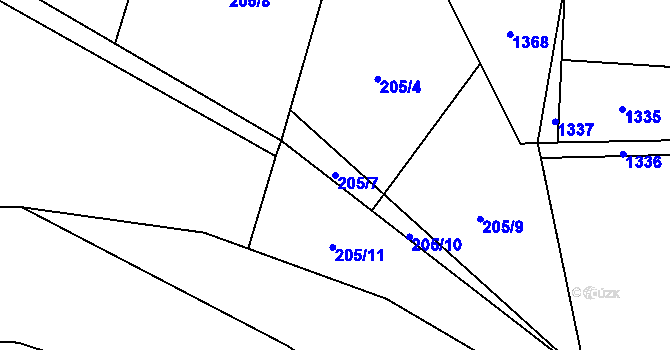 Parcela st. 205/7 v KÚ Krpy, Katastrální mapa