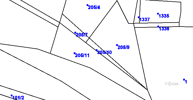 Parcela st. 205/10 v KÚ Krpy, Katastrální mapa