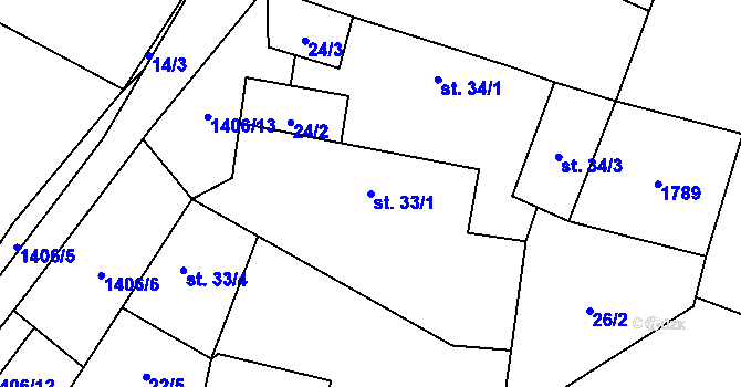 Parcela st. 33/1 v KÚ Krsy, Katastrální mapa