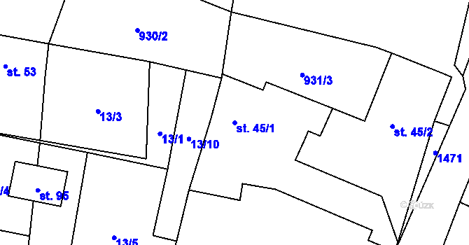 Parcela st. 45/1 v KÚ Krsy, Katastrální mapa
